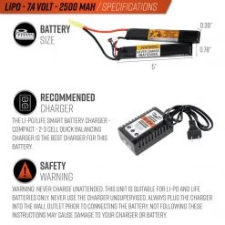Valken Lipo 7.4v 2500mAh 15/25C Split (Small Tamiya) Batteries
